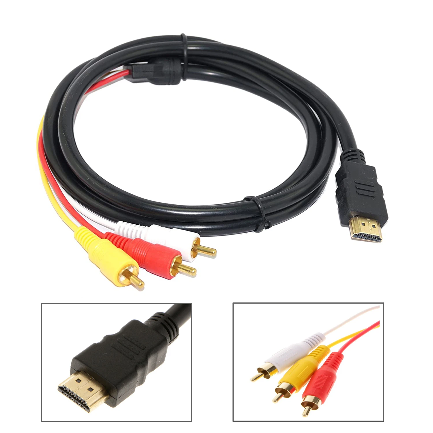 1080p HDMI к 3RCA кабелю 1 5 м штекер RCA Видео Аудио AV композитный для HDTV DVD большинства LCD