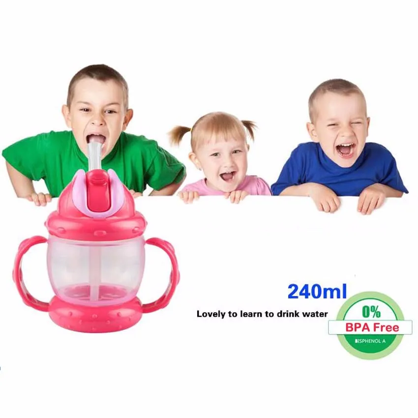 Обучающие бутылки для питьевой воды, чашки для кормления с ручками и ремнем для новорожденных детей, милая мультяшная непротекающая чашка