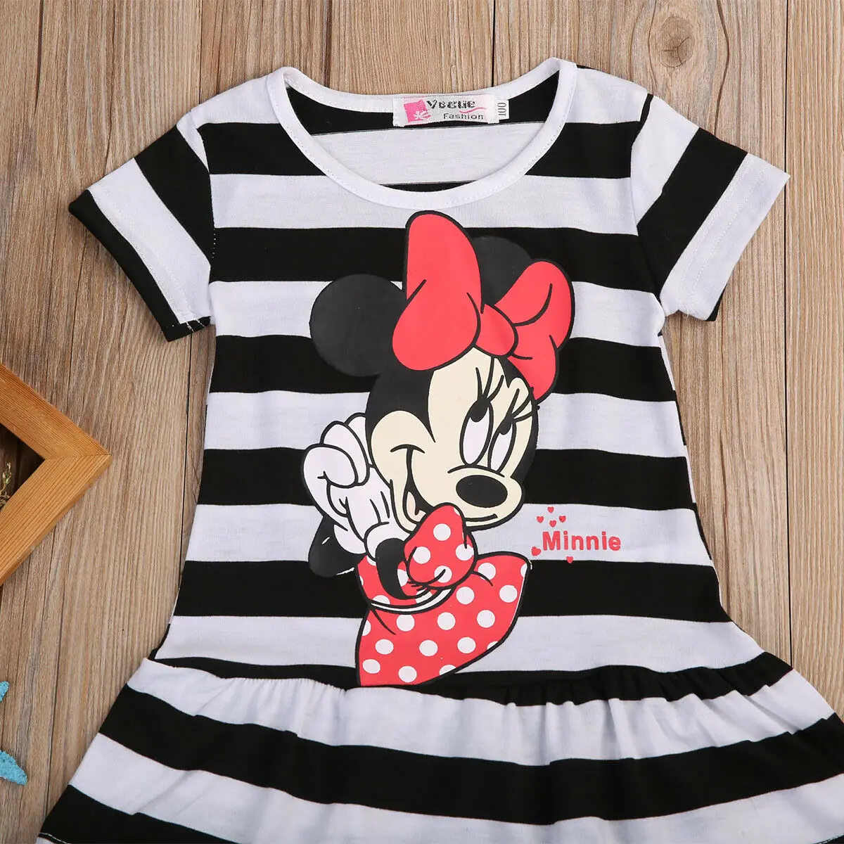 Toddler Baby Girls Dress Cartoon Summer Minnie Mouse Striped Short Sleeve Princess Casual For Girls Enfant Garments Clothing