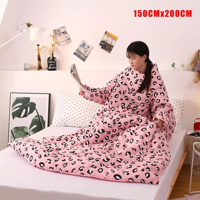 leopard pink «Ленивое» одеяло с рукавами теплое одеяло многофункциональное мягкое удобное для дома зима ворс Лучшая цена - Цвет: leopard pink