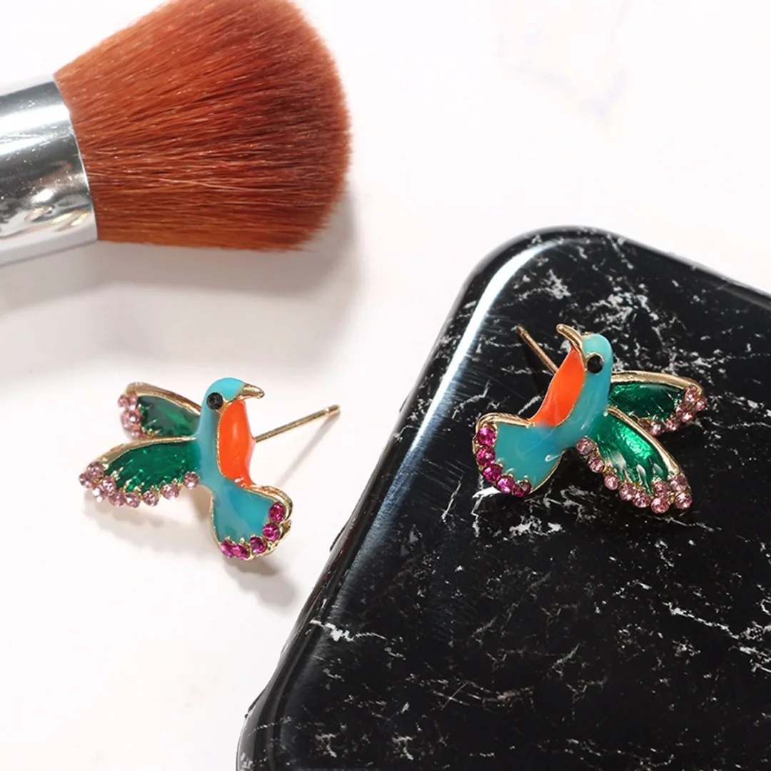 1 Pair Cute Animal Flying Bird Hummingbird Ear Stud Earrings for Women