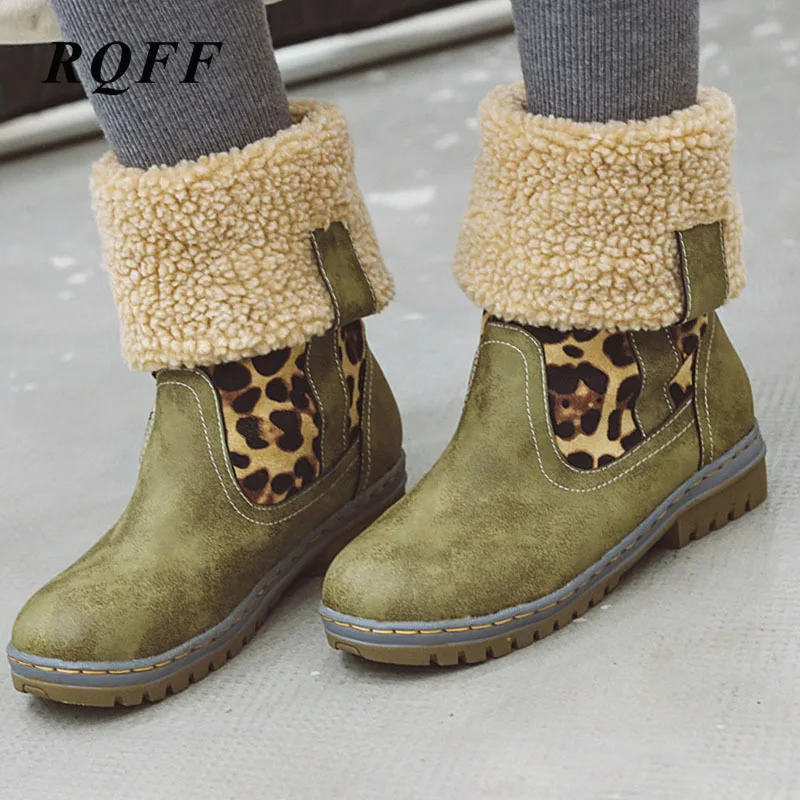 2019 г. Зимние ботинки женские без шнуровки средней высоты Леопардовый принт