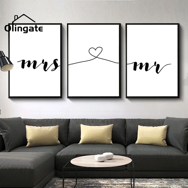 Modern Love Quotes Minimalist Canvas Poster Black And White Simple Mr Mrs One Piece Wall Art Home Living Drawing Room Decor Painting Calligraphy Aliexpress