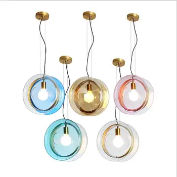 

Creative Modern Amber Transparent glass pendant light lamp dining room kitchen Nordic E27 LED blue glass hanging drop light