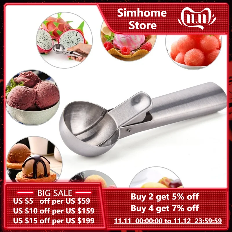 Ice Cream Scoops Stacks Stainless Steel Spoon Digger Watermelon Baller Scoop Fruit Dessert Ball Maker Kitchen Tools | Дом и сад