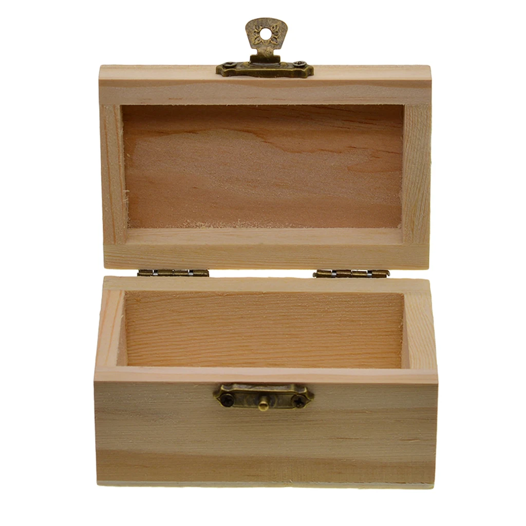 Unfinished Wooden Jewel Box Case Handmade DIY Craft Wood Toys Art Square Decoration Jewelry Organizer Box Mini Storage Case