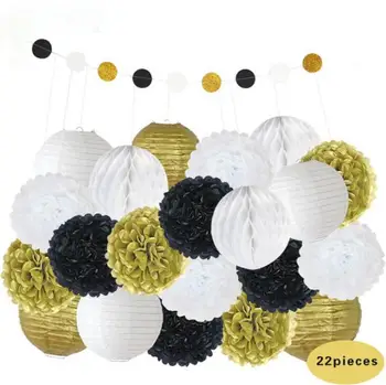 

Kids Baptism Decoration Gold/Pink 22pcs/set Mixed Size Hanging Paper Crafts Graduation/Event/Ceremony Party Favor Paper Lanterns