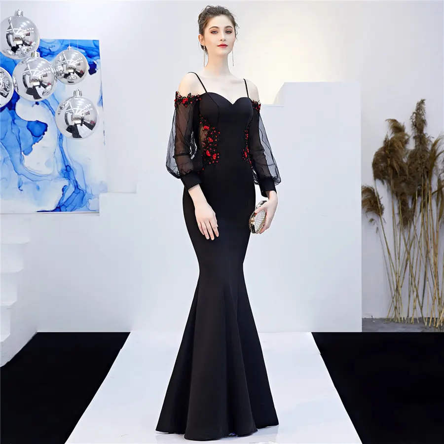 С длинным рукавом Русалка вечернее платье размера плюс Robe De Soiree DX268-1 тонкое женское вечернее платье сексуальные слинг вечерние платья с открытой спиной