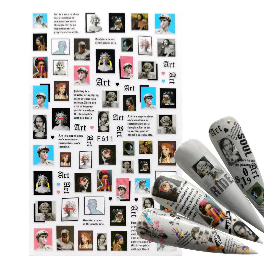 

1PC 12.3*7.6cm 3D Black Russia Letter Nail Art Stickers Character Image Animal Panda Leaf Flower Nail Decal Manicure Decorations