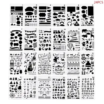

24pcs/set Journal Drawing Template Ruler Stencil Painting Board DIY Album Decor Q6PA