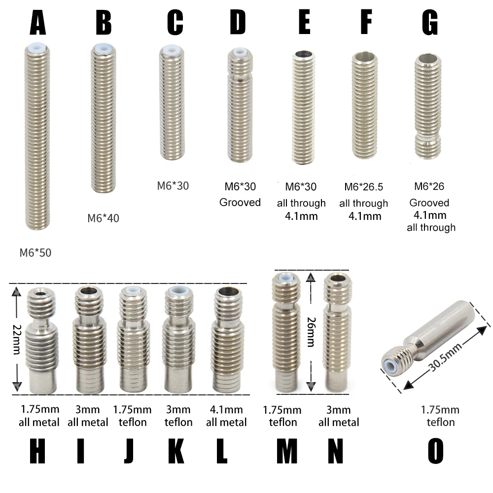Горло 3d принтер extuder горло v6 горло с тефлоновой трубкой 22 мм 26 мм 26,5 мм 30 мм 30,5 мм 40 мм для 1,75 мм 3 мм части 3d принтера
