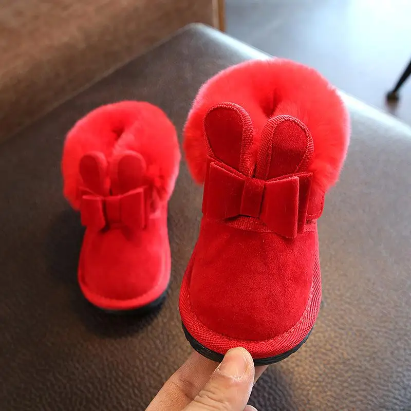 AINYFU для маленьких девочек детские зимние ботинки для девочек; зимние сапоги теплый плюш кролик туфли принцессы Детские кроссовки милые Мягкие ботинки B194 - Цвет: Red