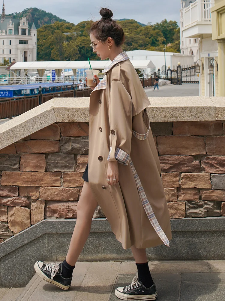 Long Trench Coat For Women 2021 New Mid-length Spring And Autumn British Style Khaki Simple Chic Single Breasted Windbreaker | Женская