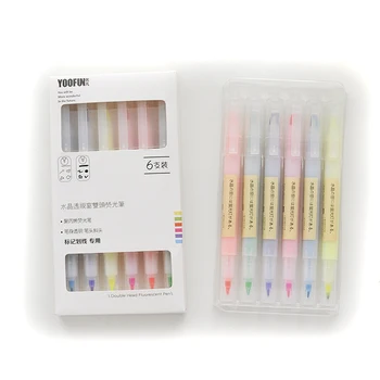 

New 6Pcs/set Double-headed Highlight Pens 6 Colors Markers for Students Painting Marking DOM668