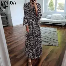 Летнее платье женское винтажное 3/4 рукав с рюшами Леопардовый принт Макси платье VONDA плюс размер Сарафан Повседневный свободный Vestidos S-5XL