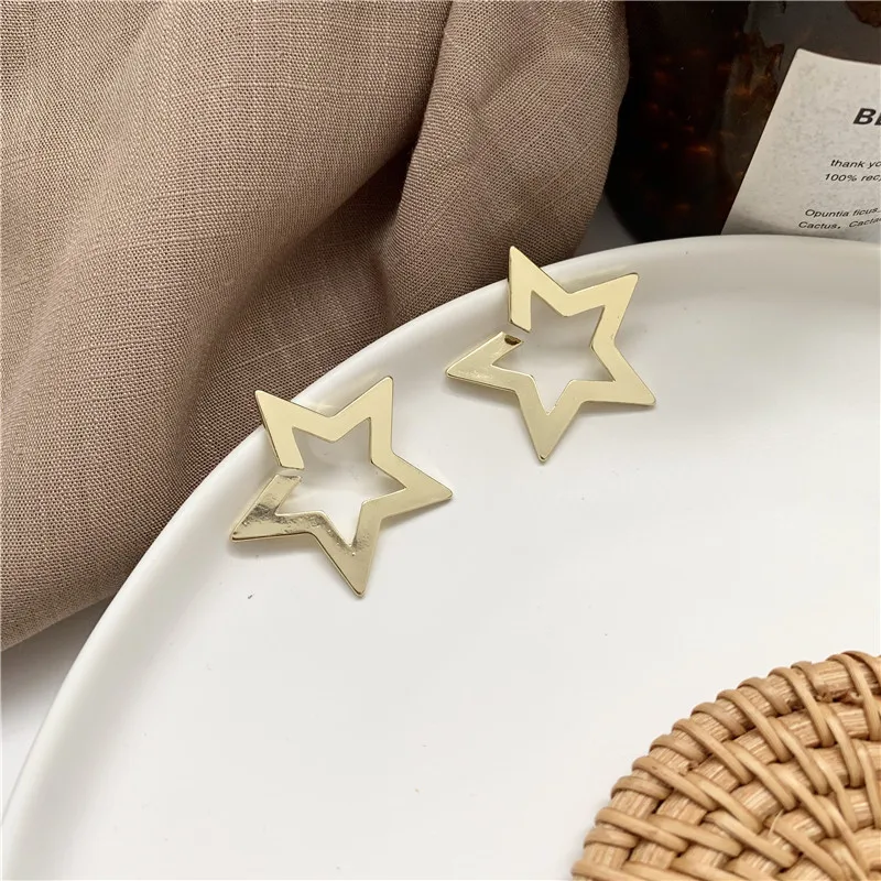 Hollow Gold Color Star Big Stud Earrings Korean Fashion Hyperbole | Украшения и аксессуары