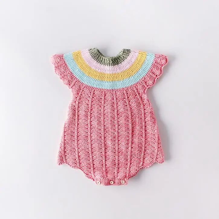 Красивая одежда с рукавами-ракушками для маленьких детей; цвет радуги; Romeprs; новорожденный младенец; розовый свитер принцессы для девочек; комбинезон