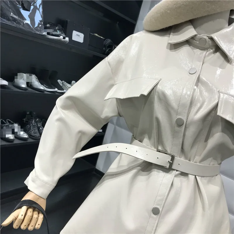 Neploe Retro Turn Down Collar Long Sleeve Leather Jacket Women Slim Fit Temperament Solid Chaqueta Mujer Autumn Fashion Coat
