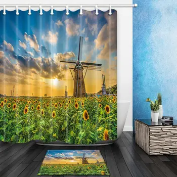 

Sunflower and windmill Shower Curtain Waterproof Polyester Fabric & 12 Hooks