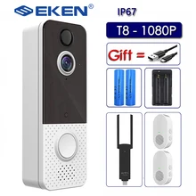 Eken-inferfone t8 ip67, câmera inteligente à prova d'água, campainha, câmera, wi-fi, 1080p, visão noturna, ip, sem fio