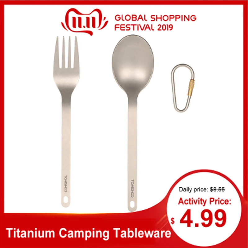

TOMSHOO Outdoor Titanium Cutlery Portable Camping Tableware Dinner Frok Spoon Tableware Set with Storage Sack for Home Outdoor