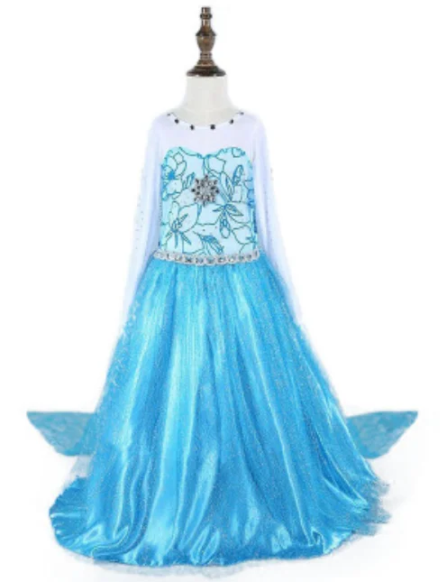 Рождественское платье Эльзы для девочек; костюм для костюмированной вечеринки с длинными рукавами и синими блестками и кружевом; комплект аксессуаров с тиарой для волос; одежда для маленьких девочек - Цвет: Dress 2 Only