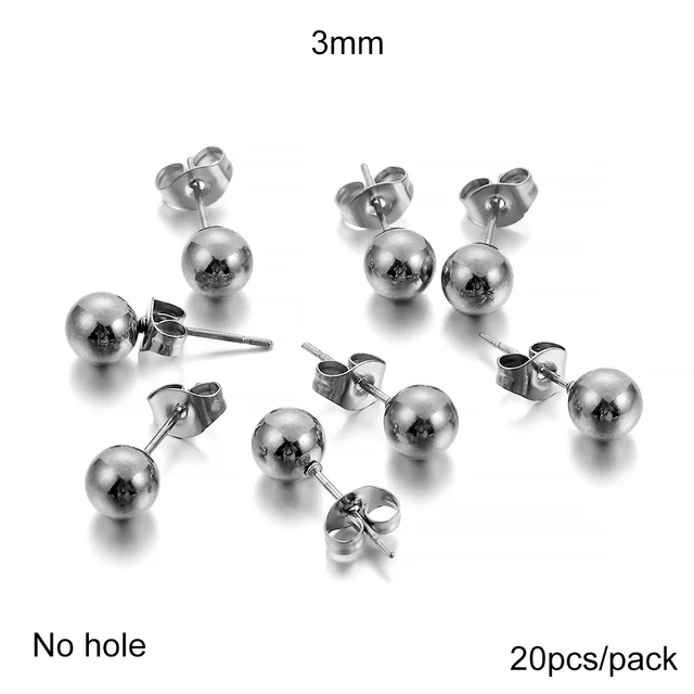 20-100pcs/lot Gold Stainless Steel Blank Post Earring Studs Base Pins With Earring Plug Findings Ear Back For DIY Jewelry Making No hole 3mm