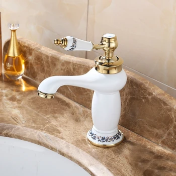 

European-Style Bathroom Porcelain White Paint Faucet Hot and Cold Titanium Single-Hole Brass Basin Faucet Bathroom Faucets