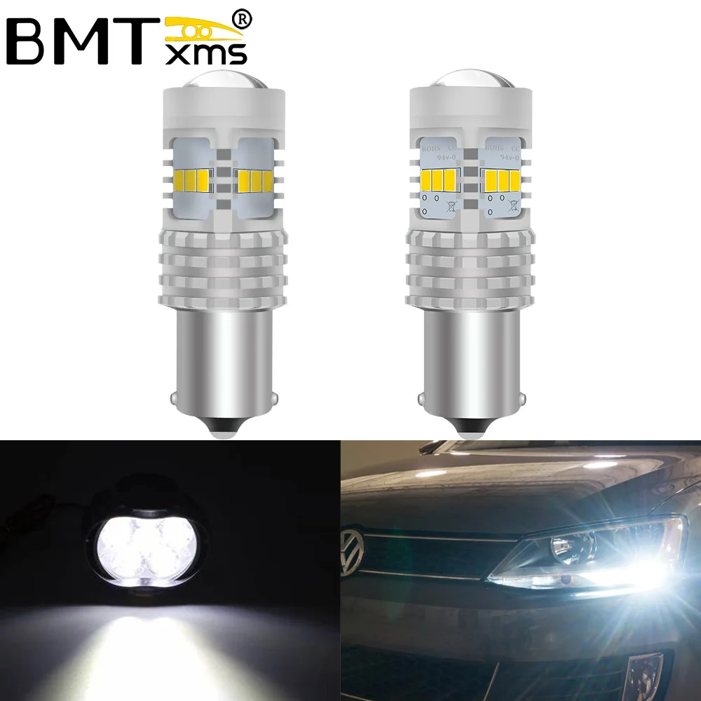 Автомобильные светодиодные дневные ходовые огни BMTxms без ошибок P21W BA15S для Volkswagen VW