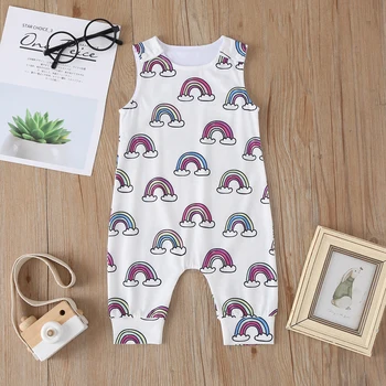 

2020 Summer New Bown Baby Clothes Infant Girl and Boy Romper Rainbow Cloud Print Children Jumpsuit Sleeveless O-neck Unisex 0-2Y
