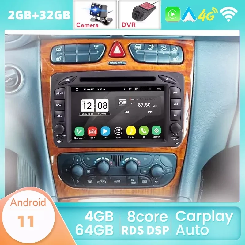Автомобильный DVD-плеер на Android для Mercedes Benz CLK W209 W203 W208 W210 W463 Vito Viano 1998 1999 2000-2004 2DIN