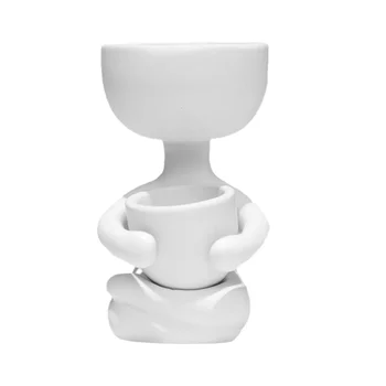 

Sitting Human Shaped Planter Ceramic Flower Pot Plant Container Desktop Decoration White (6x6x10cm)