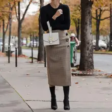Ретро Женская высокая талия Асимметричная шерстяная миди юбка-пояс новая клетчатая женская одежда винтажная мода Jupe Longue Femme Slim