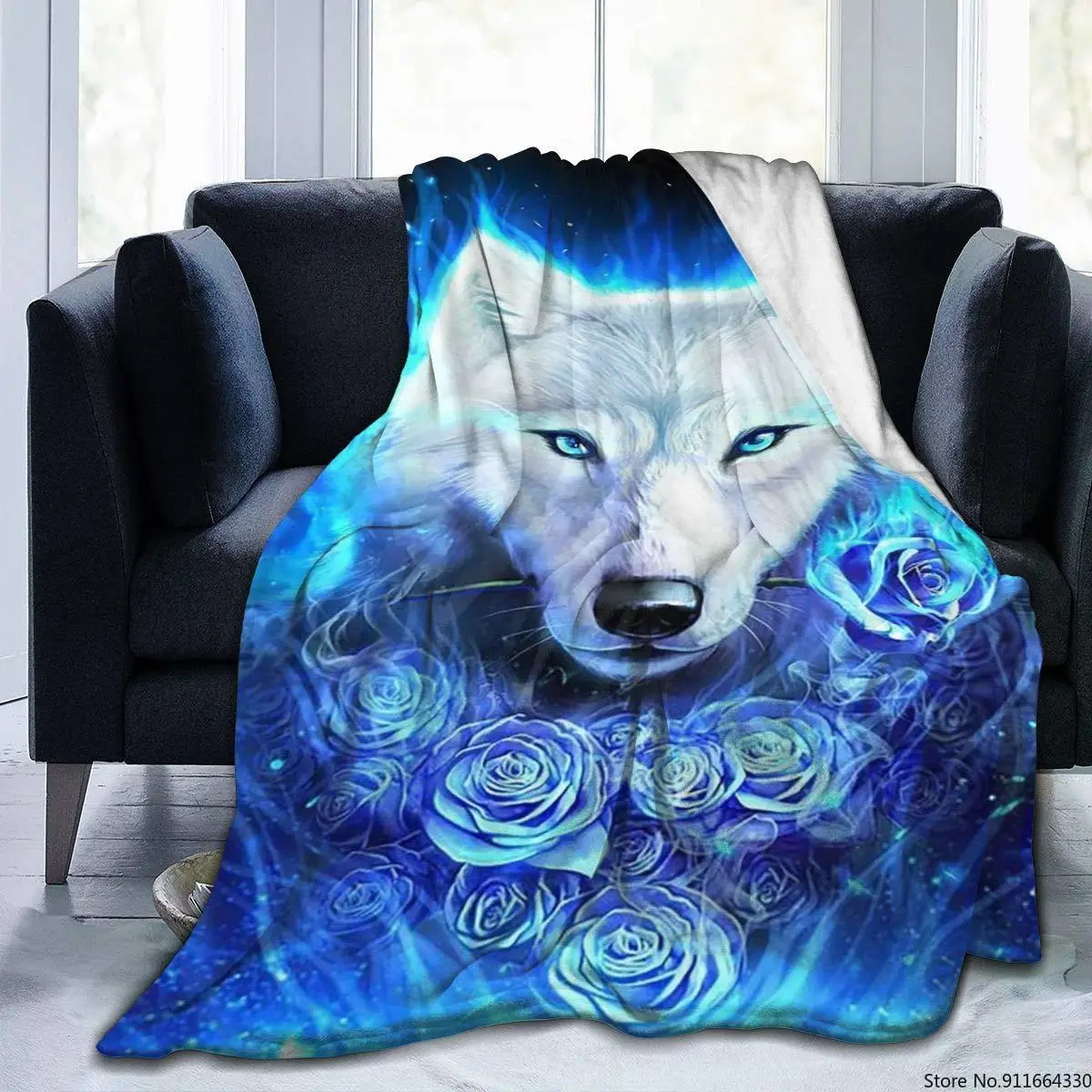 Мягкое фланелевое одеяло легкий плед Magic Blue Galaxy Wolf с розой 40x50 дюймов для гостиной