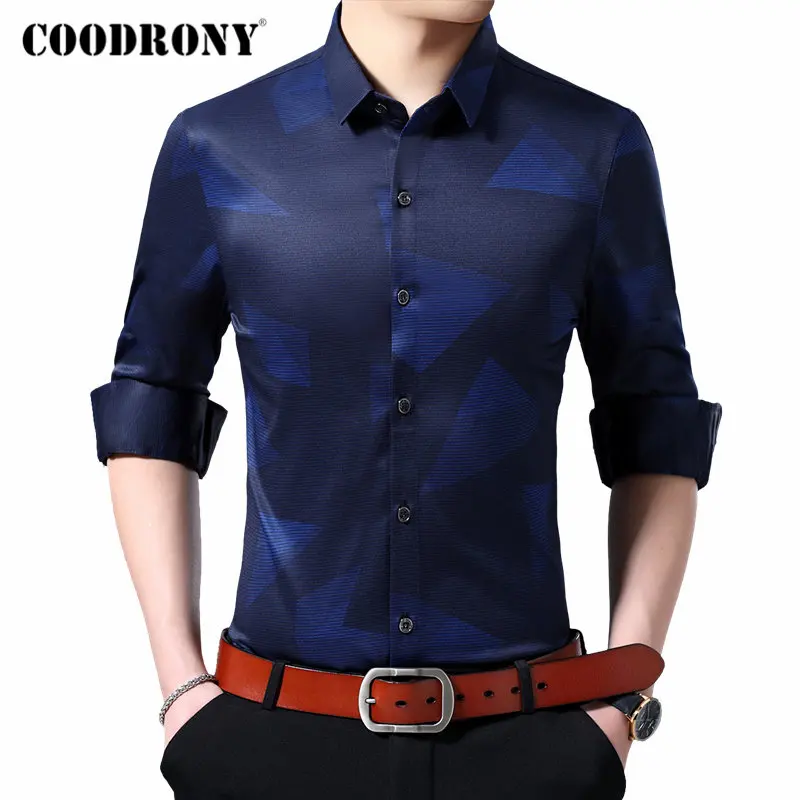 Бренд COODRONY, мужские рубашки с длинным рукавом, рубашка, Мужская одежда, уличная мода, узор, Бизнес Стиль, повседневные рубашки, Camisa Masculina 96106