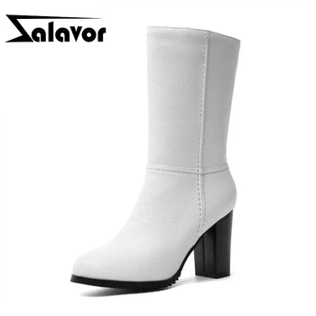 

ZALAVOR Women Half Short Boots Fashion Zipper High Heel Shoes Women New Winter Keep Warm Fur Solid Color Footwear Size 34-43