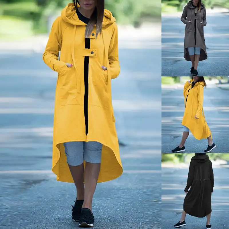 New  ZANZEA Women Irregular Hem Coats Casual Solid Jackets Female Long Outwear Side Pockets Zip Overcoat