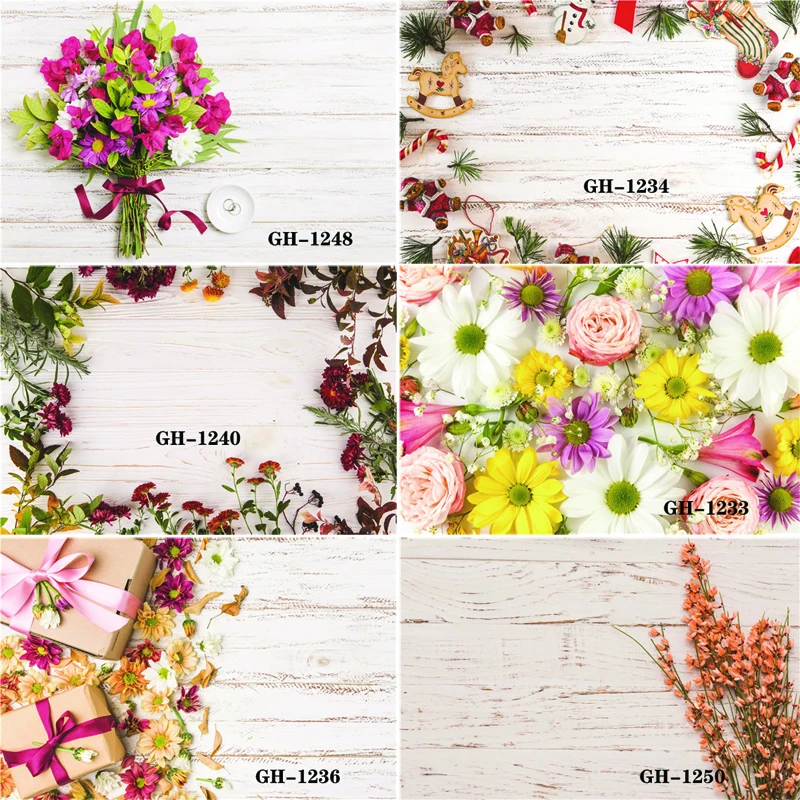 

Vinyl Custom Photography Backdrops Prop Flower and Wooden Planks Theme Photography Background #0135