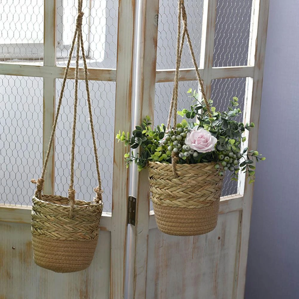 Cesta colgante de ratán Natural decoración del hogar, cesta flores tejida hecha a mano, para de estar|Cestas colgantes| - AliExpress