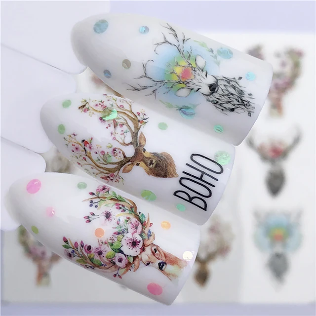 Nail Stickers Sliders For Nails Winter Sticker Elk Figure Nail Art Decorations Wolf Animal Transfer Watermark Water Slider YZW-3074