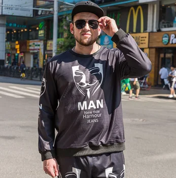 

New large size men's sports loose casual street fashion Sweatshirt hatred mask printing plus velvet