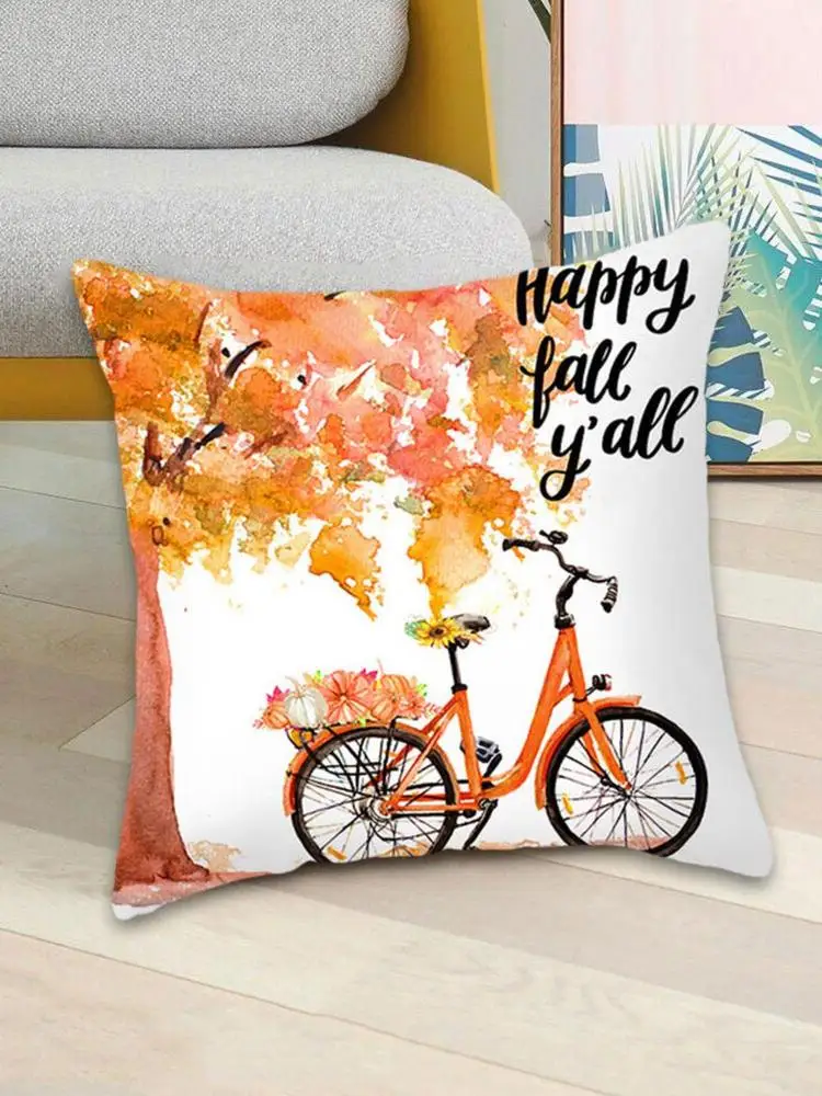 1pc Thanksgiving Autumn Maple Leaf Pumpkin Printed Peach Party Pillowcase Cover Skin Decoration 45*45cm Pillowcase Car Home K8K3