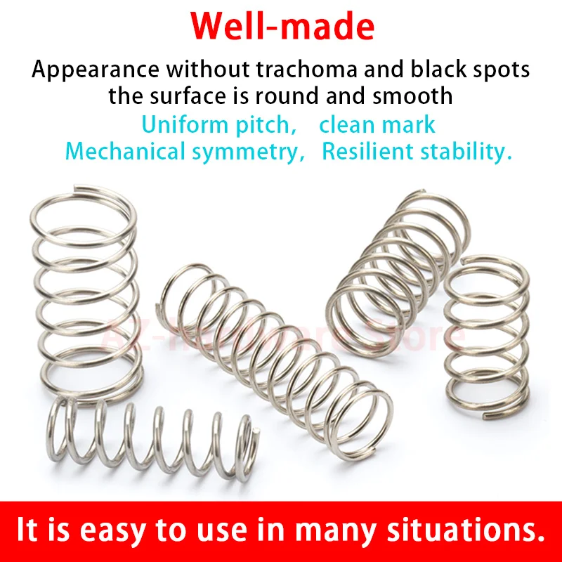 304 Stainless Steel Compression Spring, Return Spring, Steel Wire Diameter0.2~0.3mm Outside Diameter1.5~6mm 10 Pcs