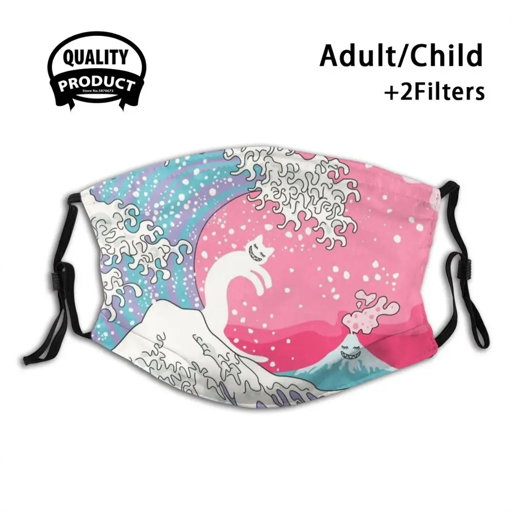 

Psychodelic Bubblegum Kunagawa Surfer Cat Anti Dust Face Mask Washable Filter ReusablePink Blue Baby Psychodelic