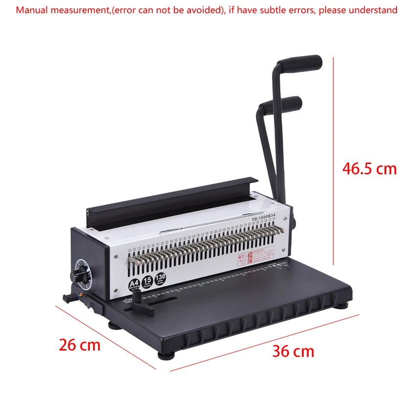 Manual Spiral Wire Binding Machine Metal 34 Punching Hole Square 4*4mm Photo Album A4 Paper Binder Puncher Machine TD-1500B34,binding machine