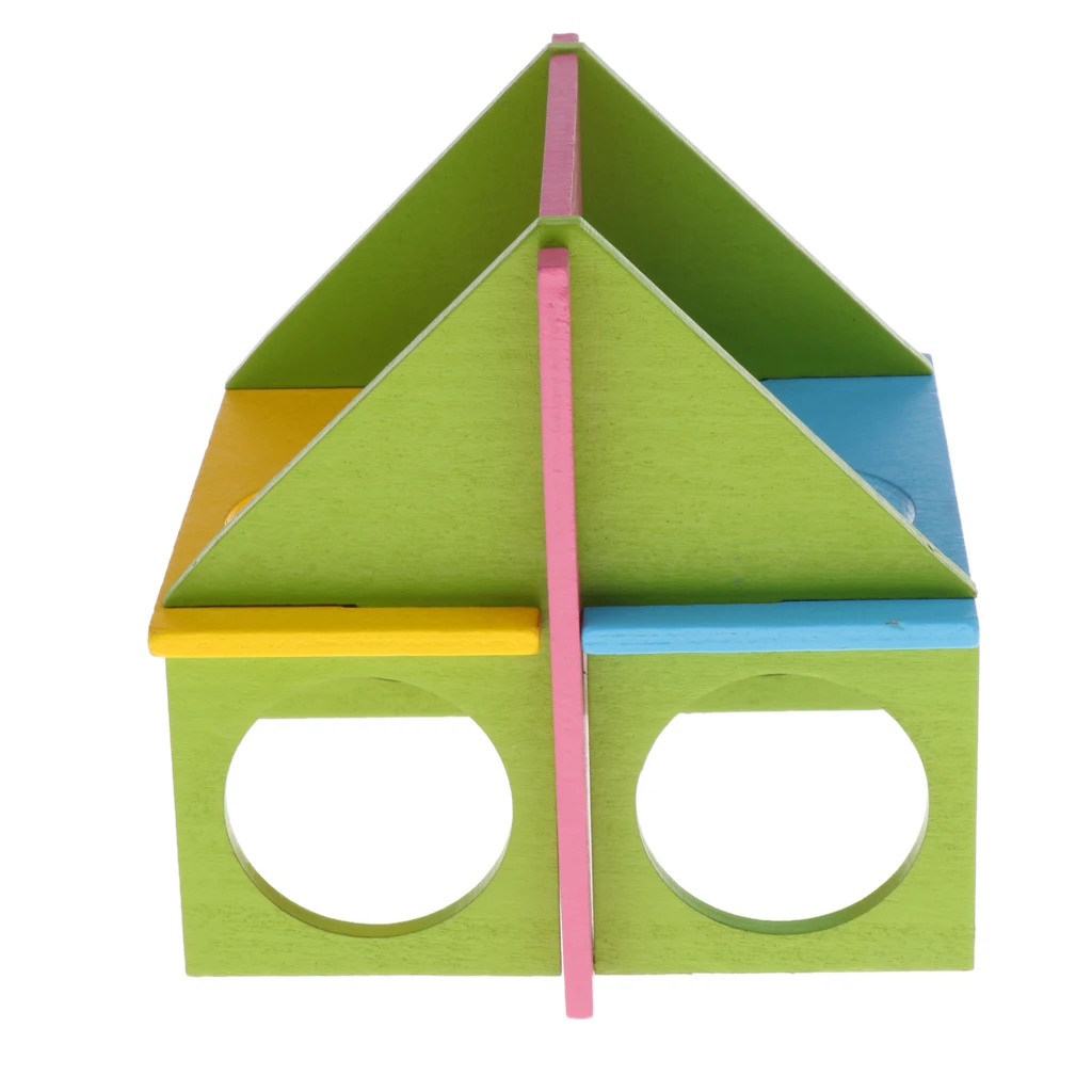 Wooden Hamster Toy Funny Natural Gym Playground Exercise for Mouse Rat Pet 12.5x12.5x12.5cm  ( Random Color )