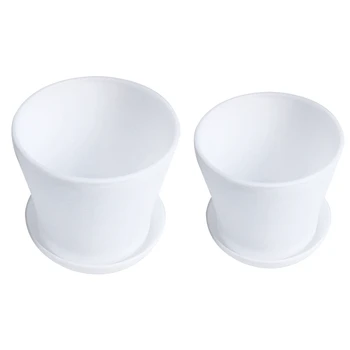 

2 Pcs Plastic Plant Flower Pot Planter with Saucer Tray Round Gloss Home Garden Decor, White Upper Caliber, 14Cm / 5.51 Inch & 1