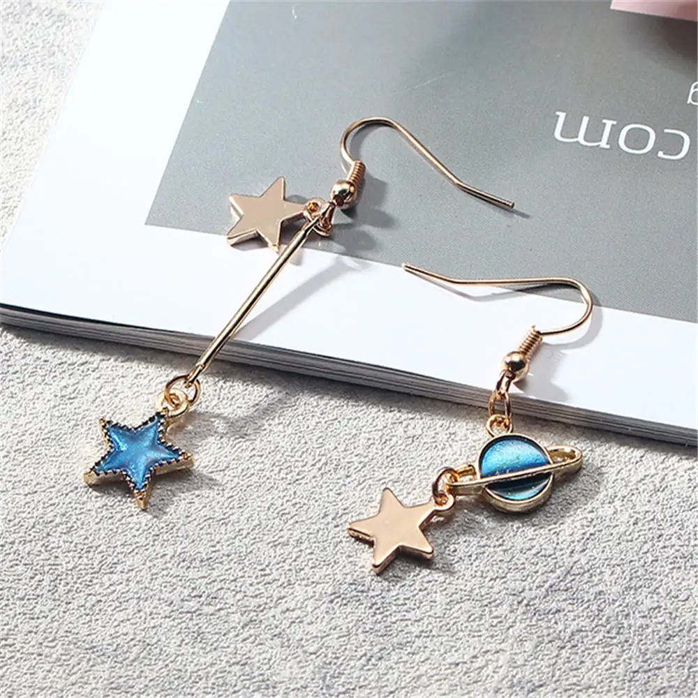 New fashion blue star moon long earrings female models girls pendant earrings temperament jewelry - Окраска металла: 1