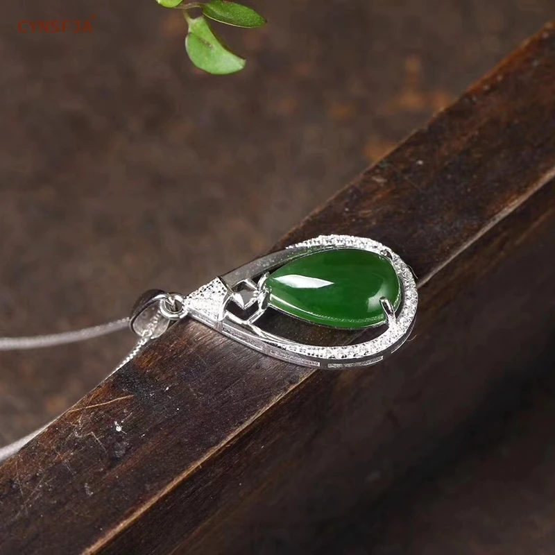 CYNSFJA Реал Certified(Hetian) нефрита Jade Jasper 925 пробы серебро ювелирные амулеты талисманы зеленый нефритовый кулон лучшие подарки