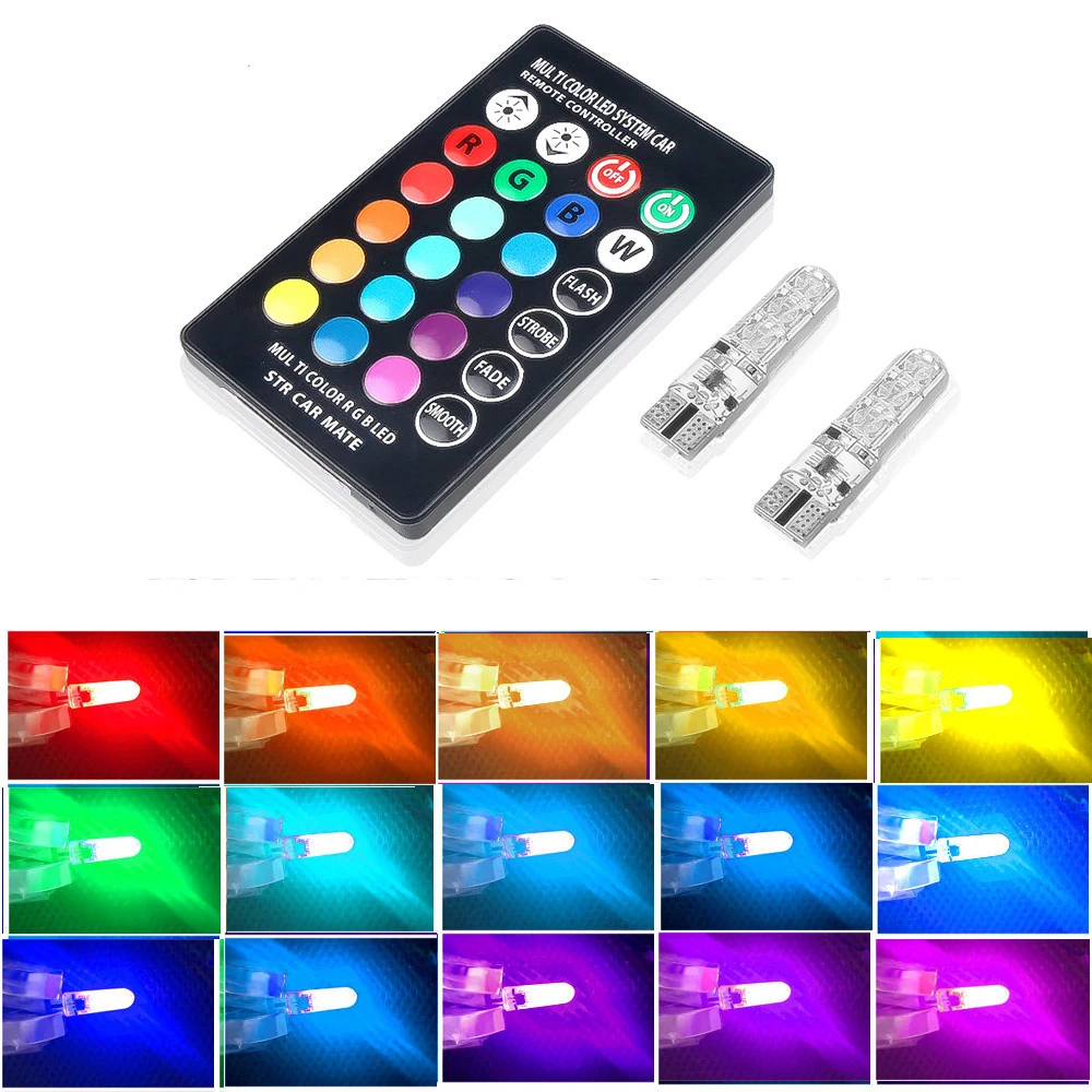

2pcs LED T10 Car Strobe light Multi Colors Dome reading light Wedge Lamp RGB LED Bulb With Remote Controller license plate light